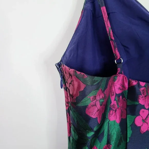 LULUS Absolutely Exquisite Navy Blue Floral Jacquard Mini Dress Size Large - Picture 6 of 10